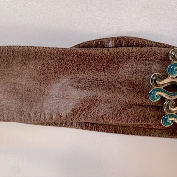 Vintage Moss Mills Art Deco Enamel Buckle Leather Adjustable Belt 32\